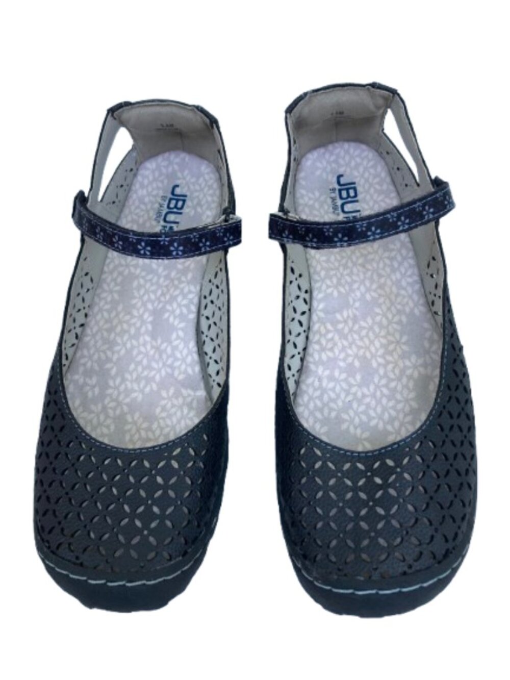 JBU Jambu Black Flats Perforated Comfort Mary Jane Floral Strap Vegan, Sz 9.5 - Picture 2 of 11
